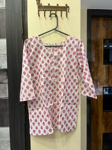 Floral Print White Kurta