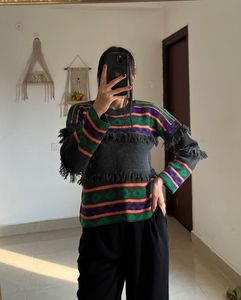 ARYGLE  PRINT TASSLE GREY SWEATER