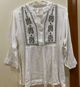 Embroidered White Tunic Top
