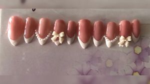 French Tip Press-On Nails with Bows