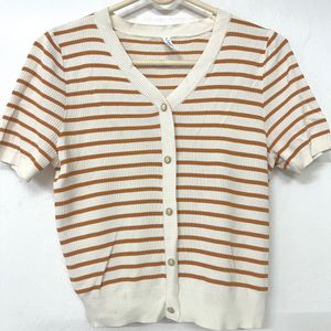 iEF Striped Knit Button-Down Top – Free Size