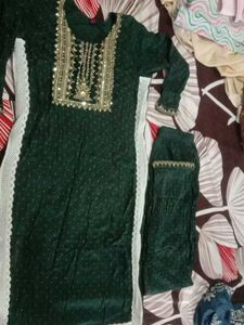 Green Embroidered Kurta Set