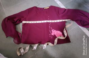 Maroon Embellished Bell Sleeve Top