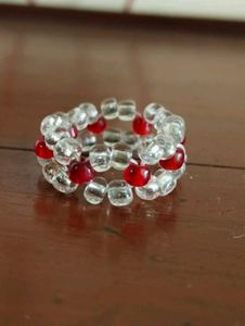White Red Beaded Ring