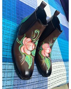 Floral Painted Leather Boots