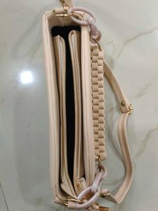 Beige Crossbody Bag with Chain Detail