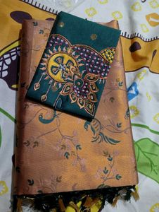 Premium Tissue Gold Saree With Auri Work Blouse