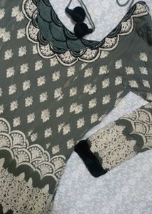 Elegant Black & Grey Embroidered Anarkali Dress