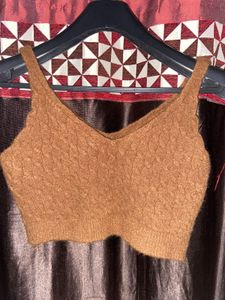 Brown Knit Crop Top H&M