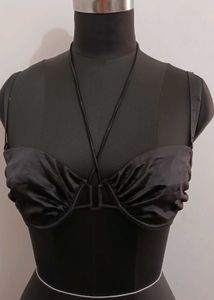Satin Black Designer Bra 34D