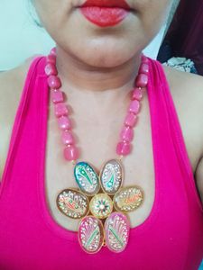 Statement Pink Beaded Necklace