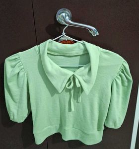 Cute Green Tie-Front Crop Top