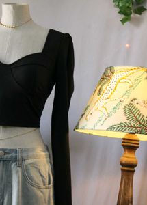 Black Long Sleeve Crop Top