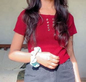 Maroon Ribbed Crop Top