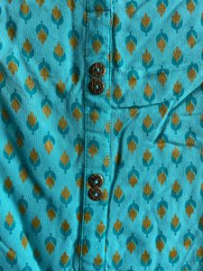 Blue Foil-Printed Kurta