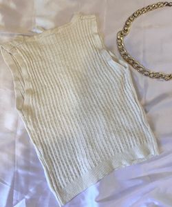 White Sleevless Crop Top