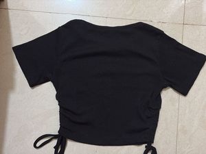 Black Ribbed Tie-Up Crop Top