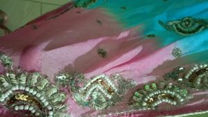Rich Maggam Stone Work Chunni In Pink &amp; Sky Blue