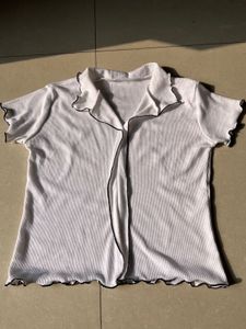 White Ruffle Trim Top