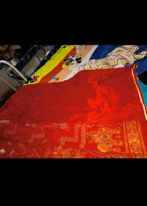 New Zari Red Saree with attached blouse piece