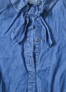 Pantaloons Girls Denim Shirt With Neck Bow