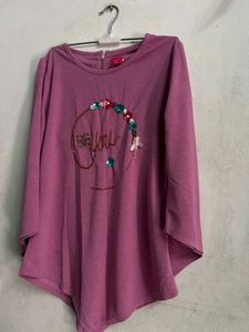 Pink Top With Full V Cut Sleeves