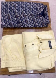 Premium 3 Pcs Mehendi/Haldi Men Kurta Jacket Pant