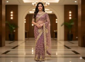 Elegant Purple Embroidered Saree with blouse