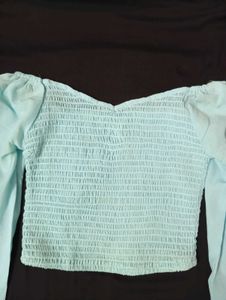 Blue Smocked Crop Top