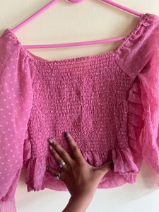 Pink Sheer Sleeve Top