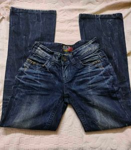 Vintage Studded Dark Wash Textured Flare Denim