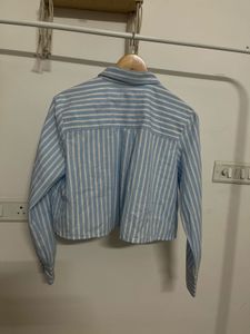 FRENCH CONNECTION Blue Stripe Crop Shirt