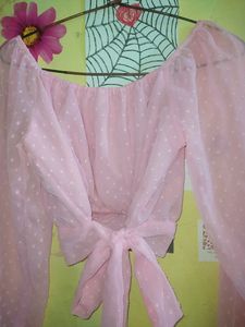 Pink Polka Dot Sheer Top