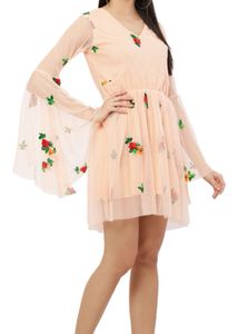 Floral Embroidered Bell Sleeve Dress