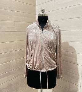 H&amp;M  Light Pink Crashed Velvet Bomber Jacket