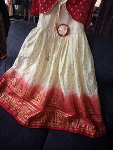 Girls Cream &amp; Red Dress with Jacket