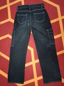 Denim Black Pant With White Threaded Design