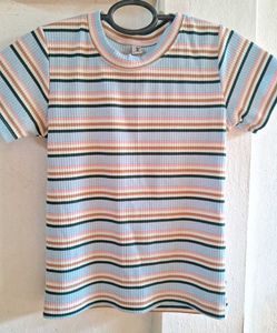 Ribbed Striped Crop Top - Size S