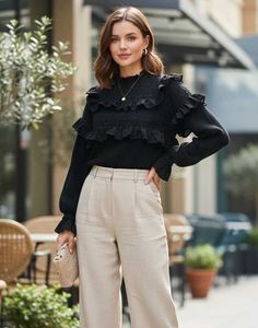 ZARA Black Ruffle Top