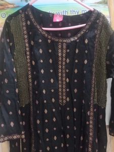 Black &amp; Gold Print Long Maxi Kurti