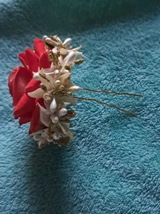Red Rose &amp; White Flower Hair Clip
