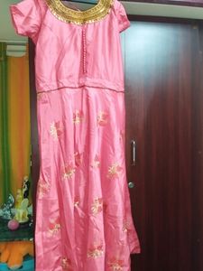 Heavy Work Pink Dress For Girlss