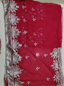 Rose Embroidered Net Saree