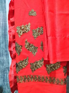 Red Dress Material With Brown Sequin Work