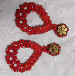 Vintage Red Beaded Clip-On Earrings
