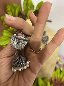 Oxidized Silver Jhumka Earrings