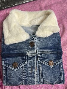 Denim Jacket with Fur Collar