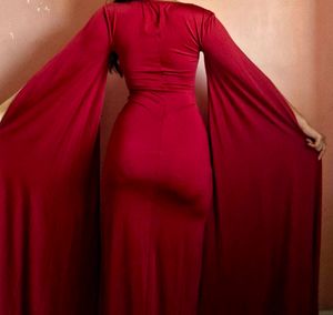 Red Gown with Cape Sleeves