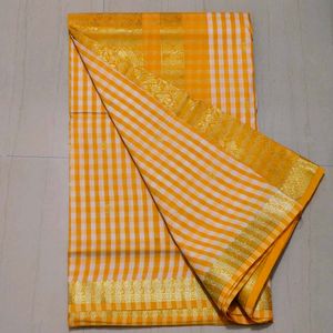 Yellow & White Cotton Saree