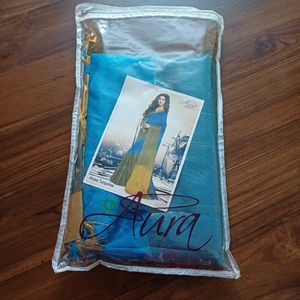 Brand New- Aura Art Silk Saree In Turquoise Blue